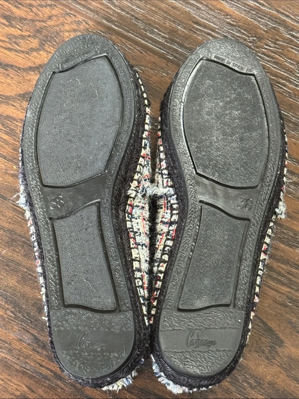 Castaner Multicolor Tweed Espadrille Flats with Black Cap Toe